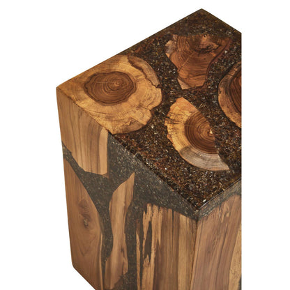 Sakra Resin and Teak Wood Side Table and Stool