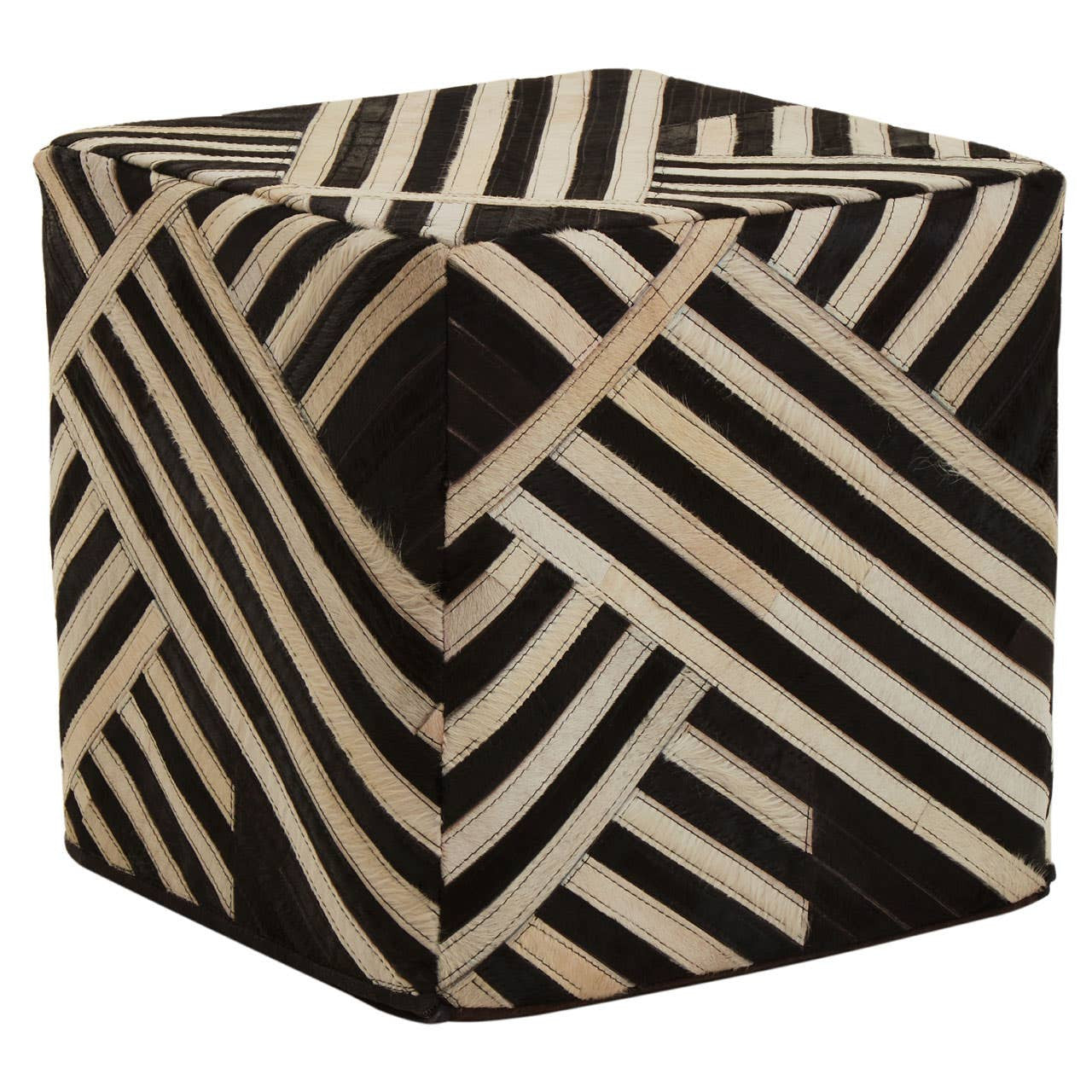 Bosie Safira Black And White Stripe Leather Pouffe