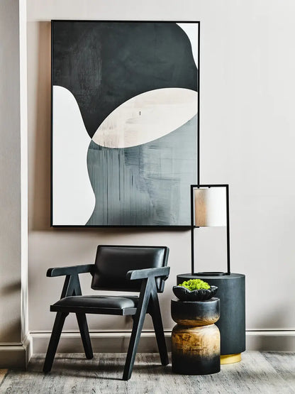 Buffalo Black Leather Armchair With Wood Frame