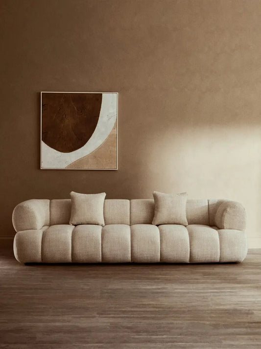 Ordona Cream Linen 3 Seater Curved Sofa