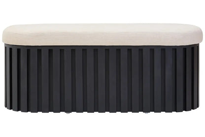 Perdoba Black Mango Wood and Cream Linen Bench