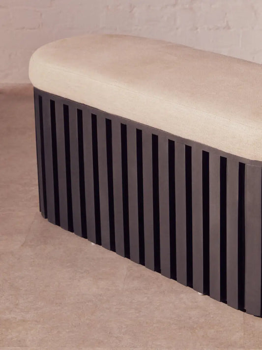 Perdoba Black Mango Wood and Cream Linen Bench