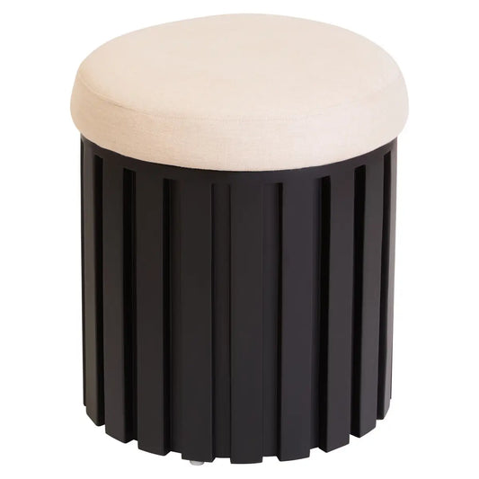 Perdoba Ridge Base Mango Wood Black Finish Texture Fabric Stool