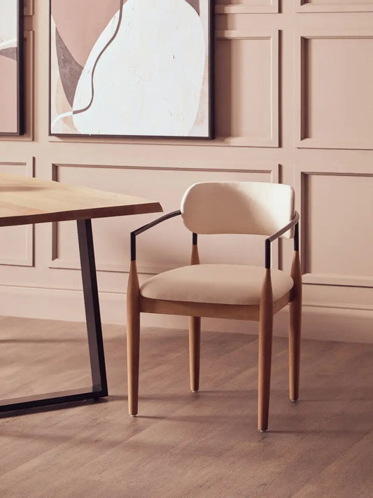 Persolo Cream Textured Dining Chair with Wood Frame