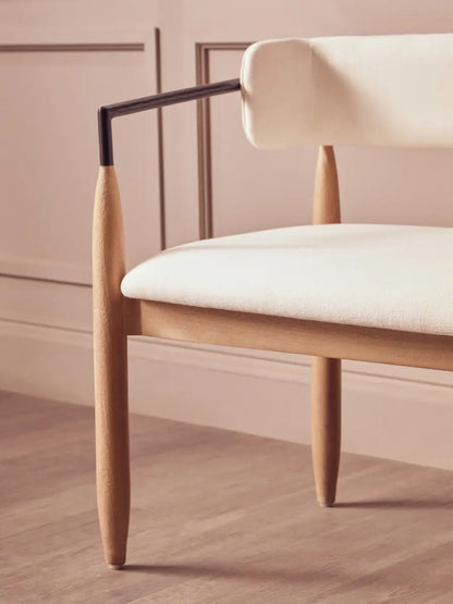 Persolo Cream Textured Fabric Bench with Wood Frame