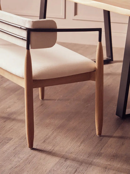 Persolo Cream Textured Fabric Bench with Wood Frame