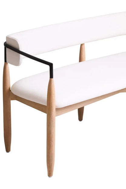 Persolo Cream Textured Fabric Bench with Wood Frame