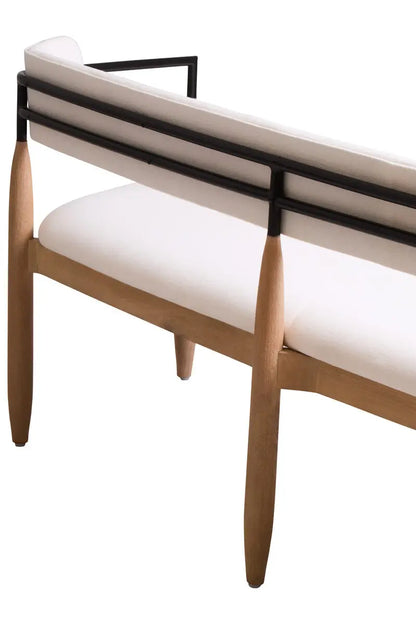 Persolo Cream Textured Fabric Bench with Wood Frame