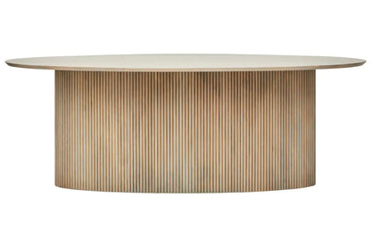 Torello Mango Wood Grey Finish Ridge Detail Oval Dining Table